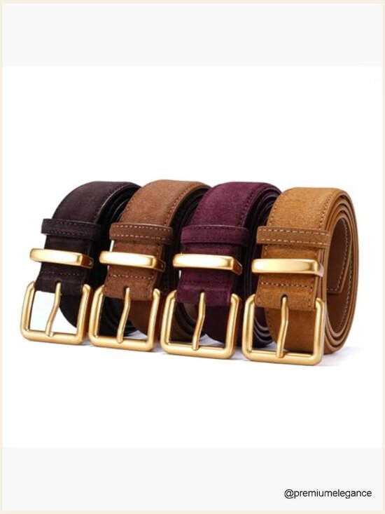 Wide Suede Leather Belt Gold Square Buckle 1.1\